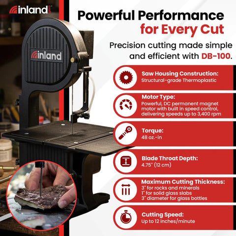 DB100 Band Table Cutter for Stained Glass and Lapidary Projects Pro Grade Diamond Blade Band Saw With Slab Saw Glass Grinding Machine