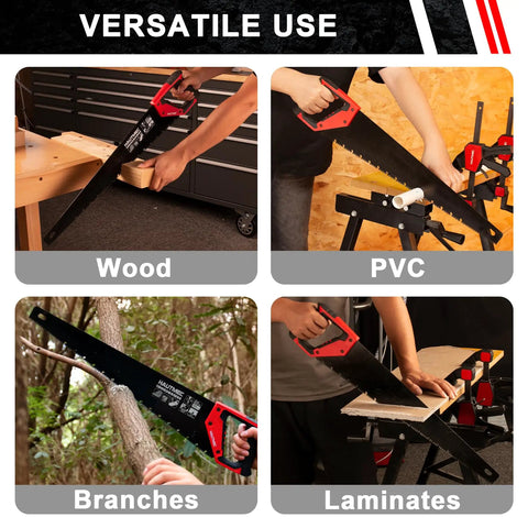 Aggressive 22 Inch Hand Saw With Chip Removal Design For Clean Cuts Heavy Duty Wood Saw With 9 TPI Triple Ground Teeth Rust Proof Low Friction Blade And Labor Saving Ergonomic Handle For Quick Effortless Cutting