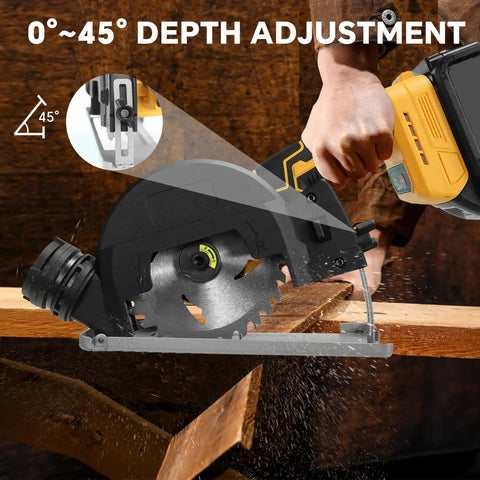 Lightweight 20V Cordless Mini Circular Saw Kit With 4 Inch Blades, Brushless Motor Delivers 12000 RPM, 0.8 Inch Cut Depth, 45° angle cutting