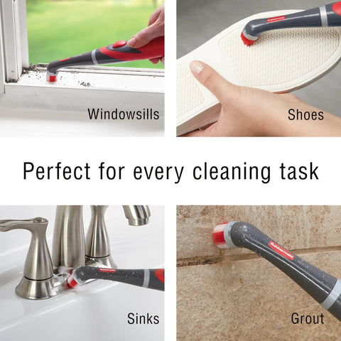 Cordless Power Scrubber With Multi Purpose Head cleaning windowsills, shoes, sinks, grout in home spaces