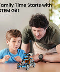 Father and son building with 12 In 1 Solar Robot Building Kit For Kids And Teens Aged 8 To 13 Hands On STEM Toy Powered By The Sun 190 Pieces