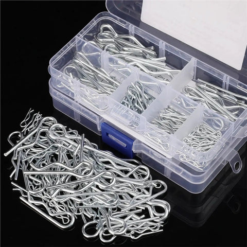Heavy Duty R Type Spring Cotter Pins Set In Steel Wave Shape Split Clamps For Car Fasteners 300 Pieces In 3 Boxes M1.2 M0.5 M0.8 M2 Sizes Easy Install And Quick Fix, steel box view