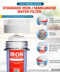 Whole House Iron And Manganese Replacement Filter Set installation steps and features diagram