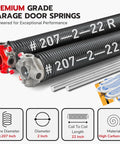 Heavy Duty 2 Inch Garage Door Torsion Spring Replacement Kit With Non Slip Winding Bars And Gloves, Electrophoresis Black Coating, 0.207 Inch Wire By 2 Inch ID By 22 Inch Length, Pair For Left And Right Doors, 20000 Plus Cycles, Easy DIY Install.