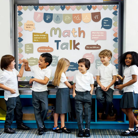 Classroom featuring Math Talk Bulletin Board Set For Classrooms With Style 43 Pieces Including 27 Sentence Starters