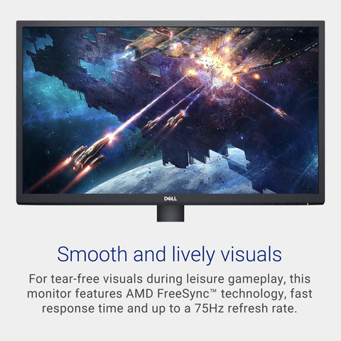 SE2422HX 24 Inch Full HD Monitor displaying a space-themed video game with AMD FreeSync and 75Hz refresh rate