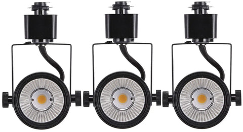Front view of 3-pack 8W Dimmable LED Track Light Head 5000K Daylight, CRI 90 Plus, Flicker Free, Adjustable Tilt, Sleek Black Halo Style