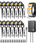All In One Low Voltage Landscape Lighting Kit With 12 5W LEDs, 120 Ft Wire, 80W Transformer, Connectors, Waterproof Outdoor Spotlight, 3000K Warm Light, 12V 24V, No Brainer Setup, 12 Pack For Yard Garden Patio