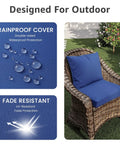Outdoor Seat Cushion Set 24 X 24 X 4 Inch Waterproof And Fade Resistant Cushions in blue on a patio chair.