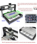 3 Axis DIY CNC Router Kit With GRBL Offline Controller, showing aluminum frame and 18x10x4.5 cm working area for engraving.