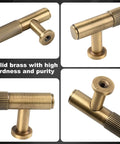 Close-up views of Five Pack Antique Brass Cabinet Pulls 5 Inch Solid Brass Dresser Drawer Handles For Your Cabinets Cupboards Wardrobes Closets And Vanities Durable Hardware, highlighting solid brass material.