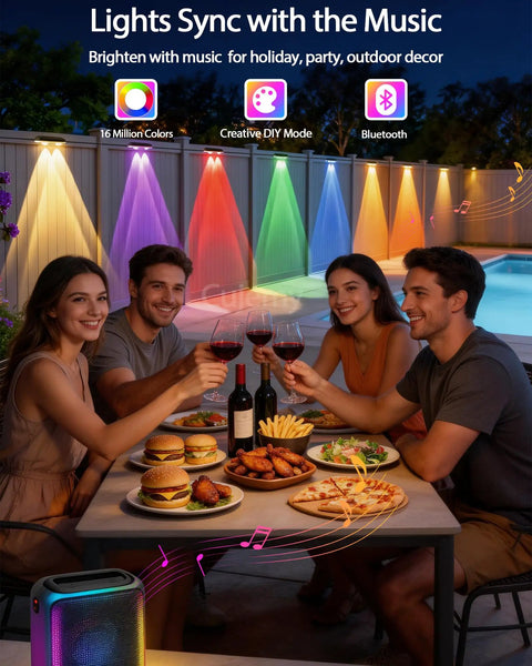 Outdoor RGB LED String Lights 50Ft, 8 Pack, Smart App Control and Remote, IP67 Waterproof illuminating patio dining area