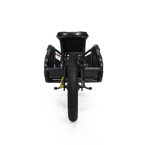 Rear view of Coho XC Single Wheel Off Road Cargo Bike Trailer with Coil Spring Suspension and Quick Release Hitch for Smooth Trail Hauling