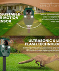Two Pack Solar Ultrasonic Animal Repellers With Motion Sensor For Outdoor Yards And Gardens, humane green stake device with 110° PIR sensor