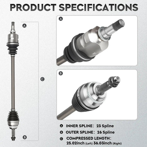 Toyota Corolla Front CV Axle Shaft Assembly Set For 2003 To 2008 1 8L Auto Trans Only Left And Right Pair, 23/26 spline