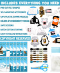 Contents of Polar Animals Sewing Kit For Kids Make Your Own Winter Felt Plush Toys With 14 Creative Projects and tools