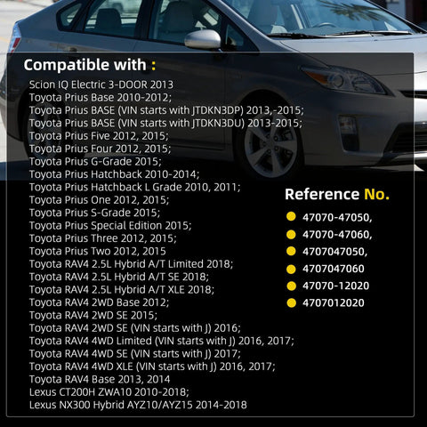 Image showing compatibility list for Premium Heavy Duty ABS Brake Booster Pump With No Sweat Direct Bolt On Fitment For Toyota Prius And RAV4 2010 To 2015.