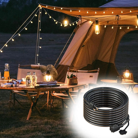 Long Reach 200ft Heavy Duty Extension Cord 16 AWG 3 Prong SJTW Power Cable for outdoor camping lighting and tent setup