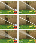 Image showcasing six spray settings of the Badass Rotary Gear Drive Lawn And Garden Sprinkler Head for versatile watering.