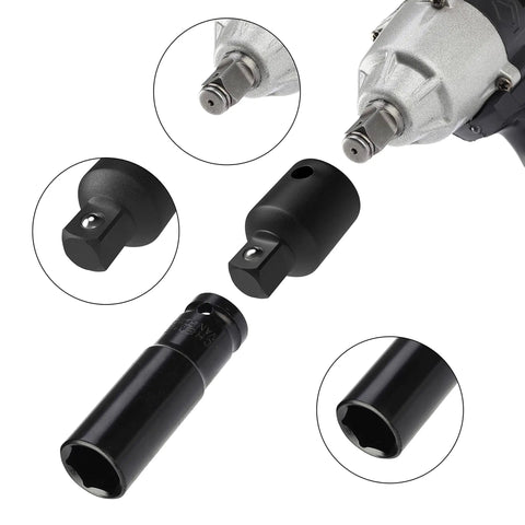 Impact Socket Adapter And Reducer Set, 4-Piece Drive Size Conversion Kit For 1/2 To 3/8, 3/8 To 1/4, 3/8 To 1/2, And 1/4 To 3/8 Inch