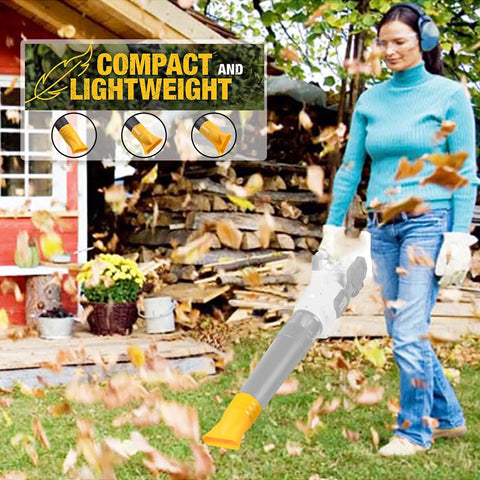Person using Flat Nozzle Attachment For DeWalt 60V Leaf Blower DCBL772X1 DCBL772B DCMBA572 for leaf blowing in yard