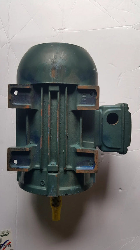 Top view of 2HP 460V 3-Phase AC Electric Motor, 1165 RPM, 184T Frame, W21 Design, Model 00212EP3E184T, green housing