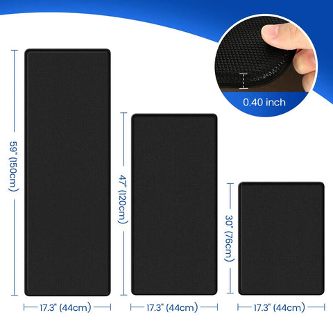 Non Slip Anti Fatigue Kitchen Mats Set, 3 Pack, Waterproof Cushioned Floor Rugs For Standing Comfort, Easy Clean Surface, Workhorse For Kitchen Sink Area And Office, Black, dimensions displayed
