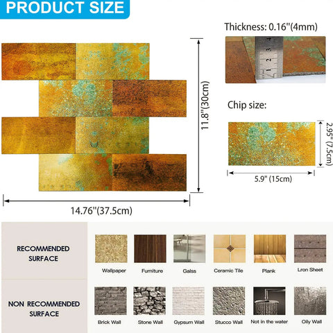 Peel And Stick Metal Look Subway Tile Backsplash For Kitchen And Bathroom 10 Sheet Aluminum Composite 3D Brick Tiles size chart