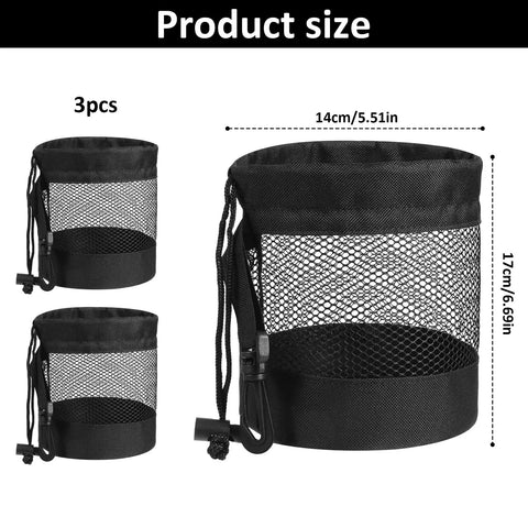 3 Pack Golf Ball Bags With Drawstring Mesh Pouches Holds Up To 20 Balls, Durable Nylon Polyester Black 6.69 By 5.51 Inches