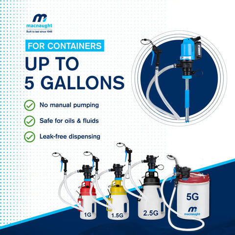 Heavy Duty Battery Powered Oil Transfer Pump Kit For Five Gallon Buckets With Ultra Fast Hose And Trigger Nozzle to shift oils and fluids.