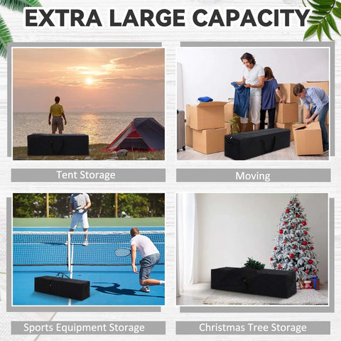 Massive 100 L Extra Large Duffle Bag For Camping And Travel Heavy Duty Waterproof Gear Carrier in four storage scenarios.