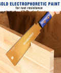 Kickass Six Inch Japanese Pull Saw Featuring Double Edged Design With Fourteen Teeth Rip Side And Seventeen Teeth Cross Cut Blades For Slick Precision Woodworking and Pro Grade Carpentry Projects cutting through wood.