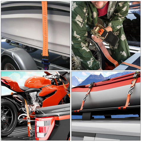 Securing cargo with Beefed Up 20 Ft Ratchet Tie Down Straps 6 Pack 1700 Lb Break Strength With Safety Lock S Hooks And Soft Loops