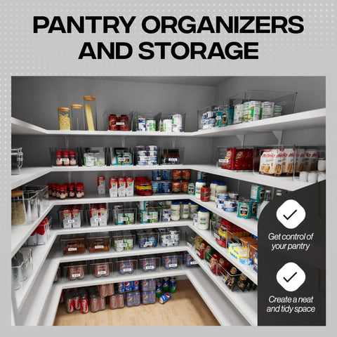 Massive Clear Plastic Storage Bins Pantry Fridge Cube Organizers Keep Your Gear Straight Up Legit Tidy in organized pantry shelving.