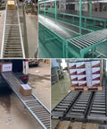 Built Tough 2 Inch Stainless Steel Conveyor Rollers 5 Pack shown in various setups for easy material moving and loading.