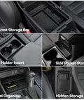 Center Console Organizer 5 Piece Set For Honda CRV 2023 2024 2025 2026 LX EX EX L Sport Hybrid Armrest Drawer Hidden Storage Box Dashboard Tray And Cup Holder Easy Install Keeps Your Ride Clutter Free showing armrest, cup holder, side pocket, panel organizer, hidden storage compartments in car interior.