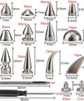 Level Up Your Leather Game With Hella Durable 270 Sets Screwback Spikes And Studs Kit assorted silver cone spikes and tools