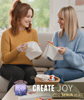 Two women using Three Piece Beginner Embroidery Kit For Adults With Floral Designs Including Embroidery Hoop and Threads.