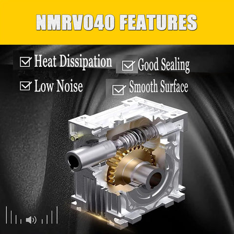 Cutaway view of NMRV040 Worm Gear Reducer With 5 To 1 Ratio, aluminum alloy housing, highlighting heat dissipation and smooth surface.