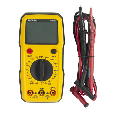 Dm6410 8 Function Digital Multimeter With Large LCD Display And Data Hold For Accurate AC DC Voltage And Current Measurements Yellow