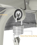 Close-up of heavy-duty swing spring kit and silent bearing on Oversized Outdoor Porch Swing Bed With Stand And Canopy Rain Cover Heavy Duty 3 Seat Bench Swing For Patio Extra Large Sofa Lounger Built For Four People To Kick Back.