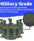 Heavy Duty Sand Bags With Tie Strings For Flood Control, Woven Polypropylene Construction, UV Protected, shown with military use label