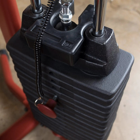 Close-up of Heavy Duty 2.5 Lb Weight Stack Adapter Plate showing steel core and attachment for adding resistance.