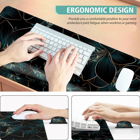 Extended Keyboard And Mouse Pad Set With Keyboard Wrist Rest, Mouse Wrist Rest And Coaster, Large Floral Desk Mat For Desktop Or Laptop, 35.4 By 15.7 Inches, Perfect For Gaming And Your Office Setup