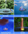 Solar Powered Fountain Pump For Bird Bath And Garden Ponds With Upgraded Glass Panel, 7 Nozzles, Colorful LED Lights