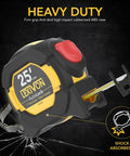 AutoLock Tape Measure 25 Feet 7 And A Half Meters With 1 Inch Nylon Coated Blade and ABS Case displayed on shattered surface.