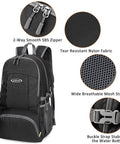40L Lightweight Packable Hiking Backpack With Wet Pocket Waterproof Daypack showing zippers, tear-resistant fabric, and mesh straps