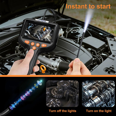 Lighted Borescope With 4.3 Inch HD Display And 5.5mm Waterproof Lens For Cars, Pipes And Tight Spots, 6.6 Feet Cable, 180 Degree Rotatable View, Color Adjust And Zoom For Quick, Easy Inspections, car engine inspection