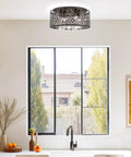 Brielle 15 Inch Modern Crystal Drum Flush Mount Ceiling Light With Cascading Crystals in kitchen.
