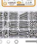 VIGRUE 408-piece stainless steel bolts, nuts, and washers in a clear organizer; M5/M6/M8, fully threaded